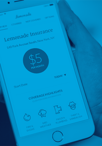 Interface téléphone Lemonade Insurance